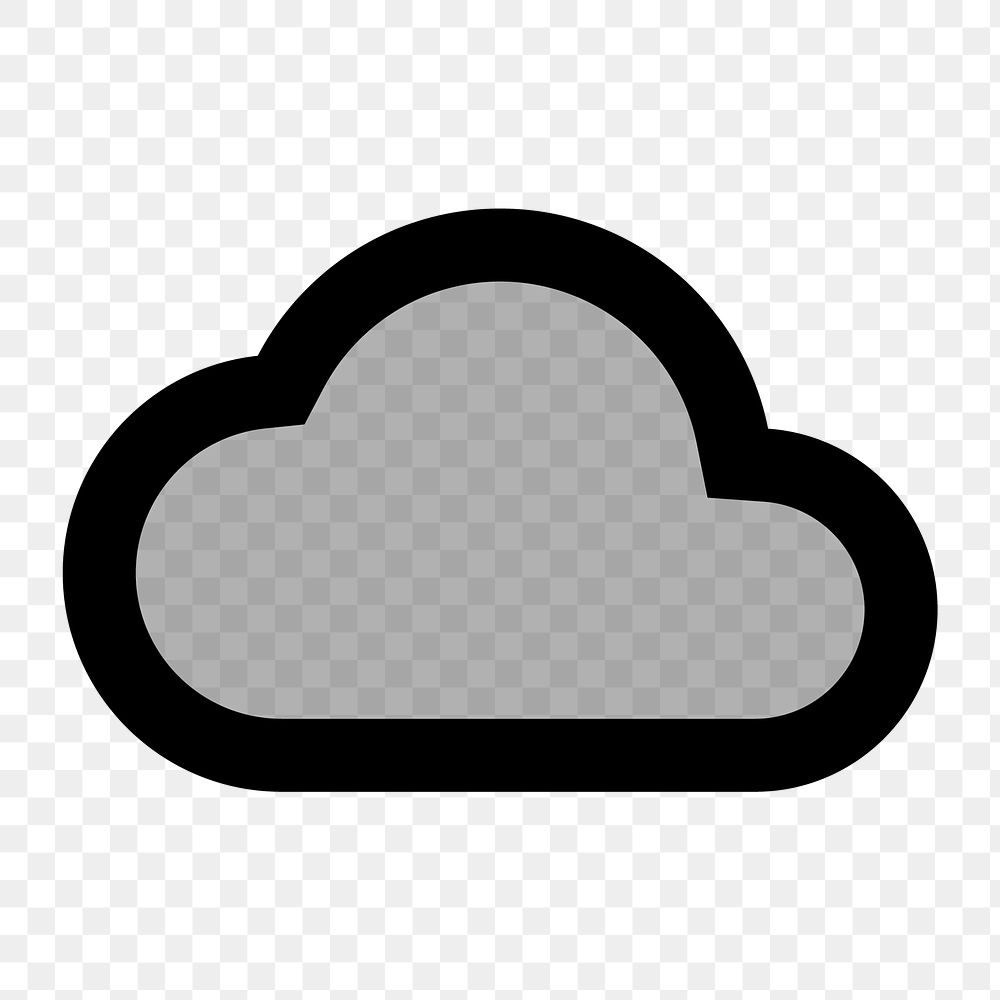 Cloud png icon for apps & websites, two tone gray design, transparent background