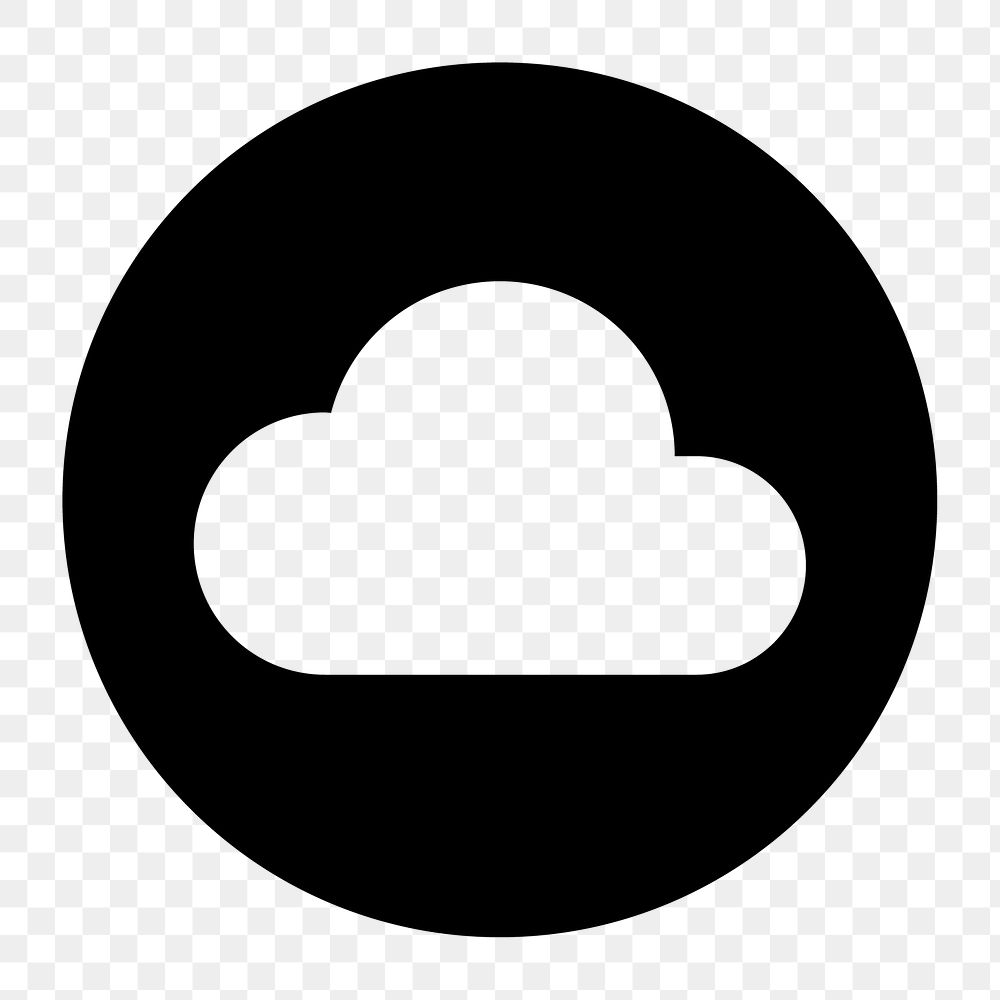 Cloud circle png icon for apps & websites, filled black design, transparent background