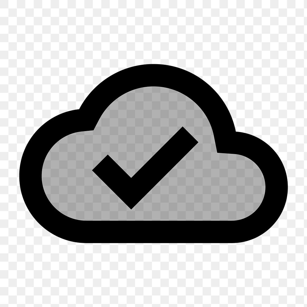 Cloud done png icon for apps & websites, two tone gray design, transparent background