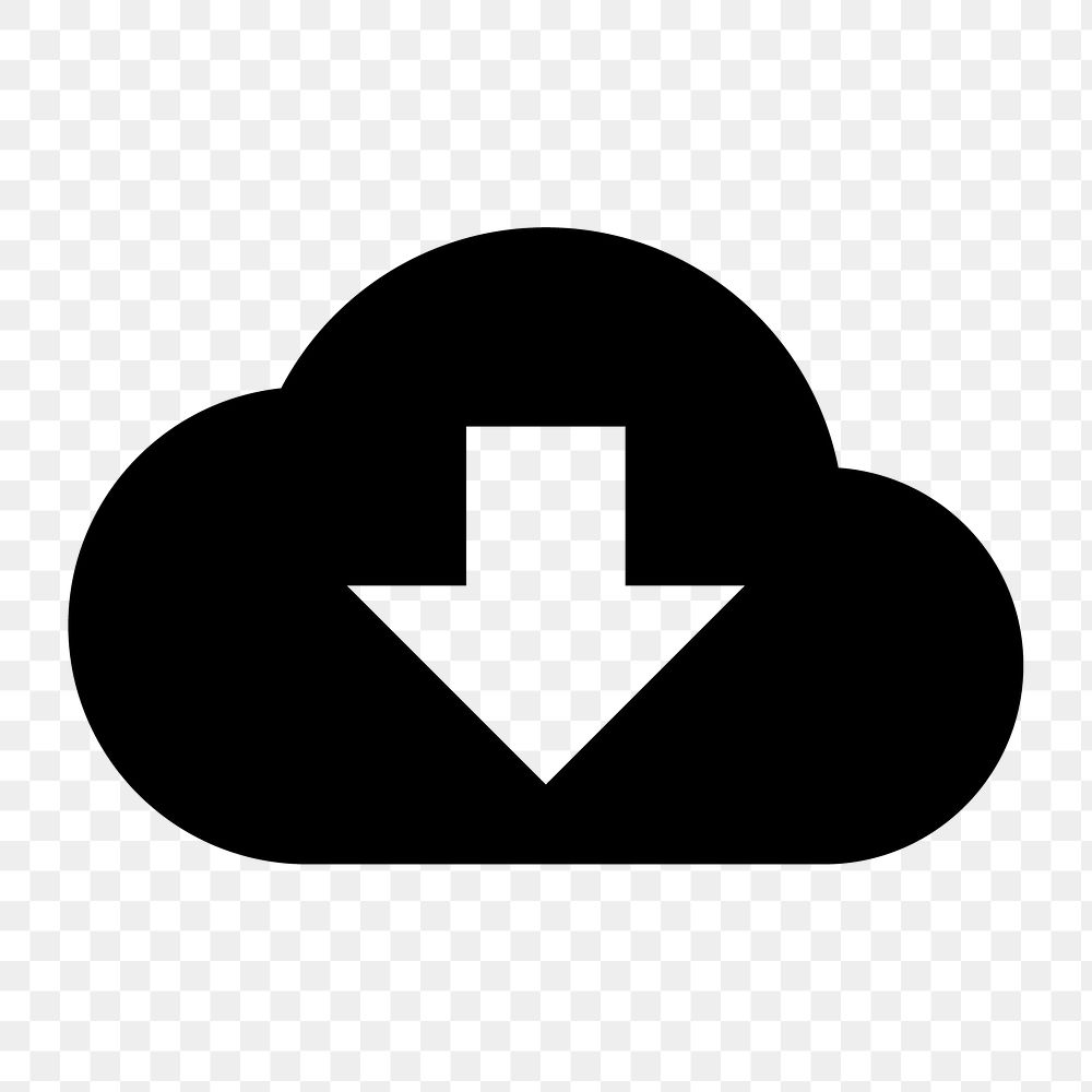 Cloud download png icon for apps & websites, filled black design, transparent background