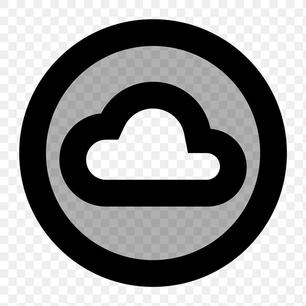 Cloud circle png icon for apps & websites, two tone gray design, transparent background