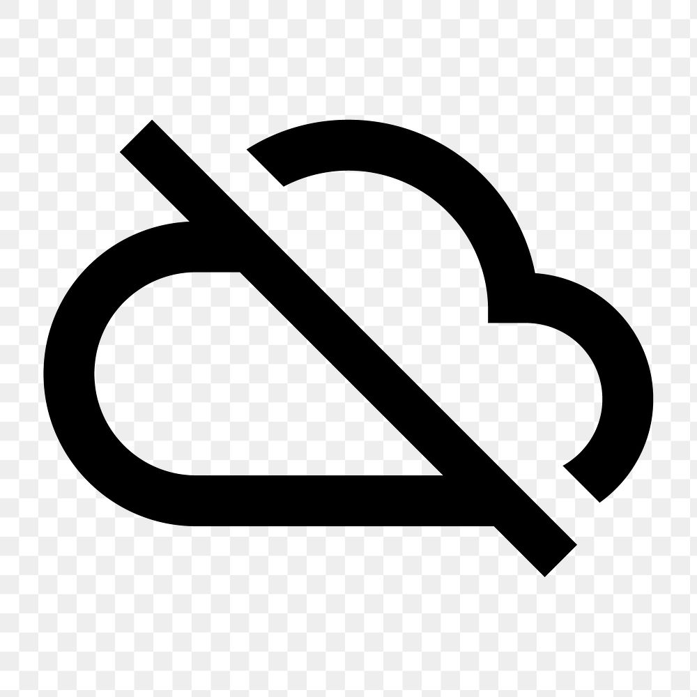 Cloud off png icon for apps & websites, filled black design, transparent background