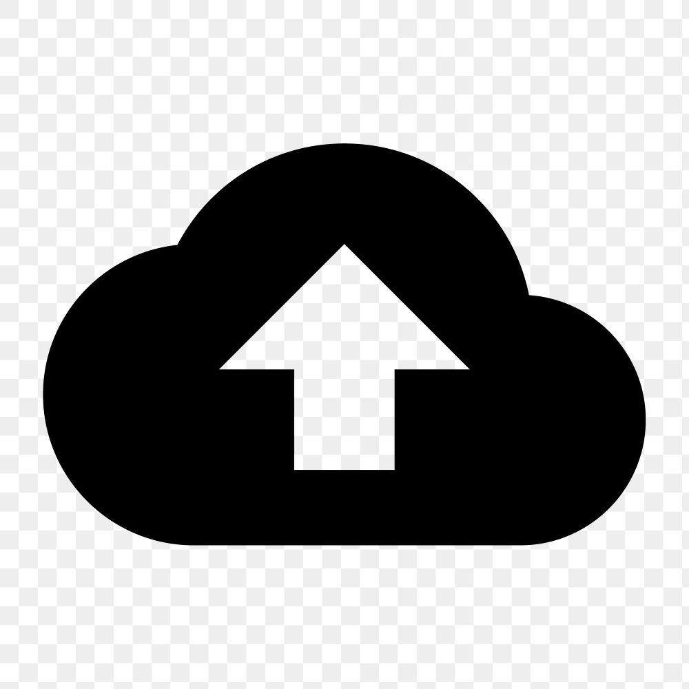 Cloud backup png icon for apps & websites, filled black design, transparent background
