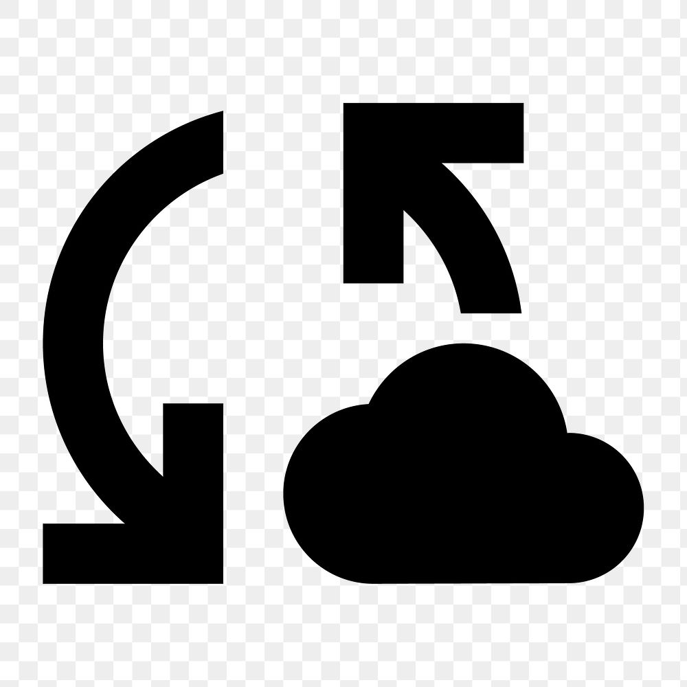 Cloud sync png icon for apps & websites, filled black design, transparent background