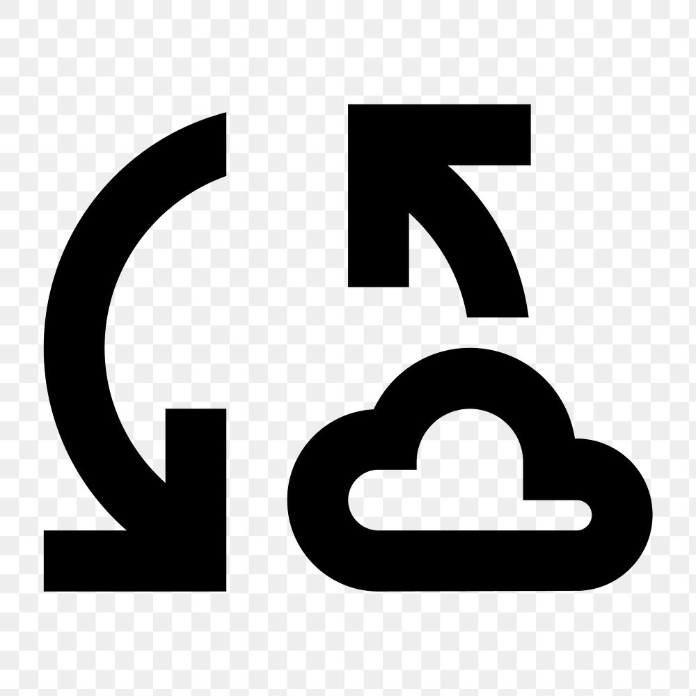 Cloud sync png icon for apps & websites, outlined design, transparent background