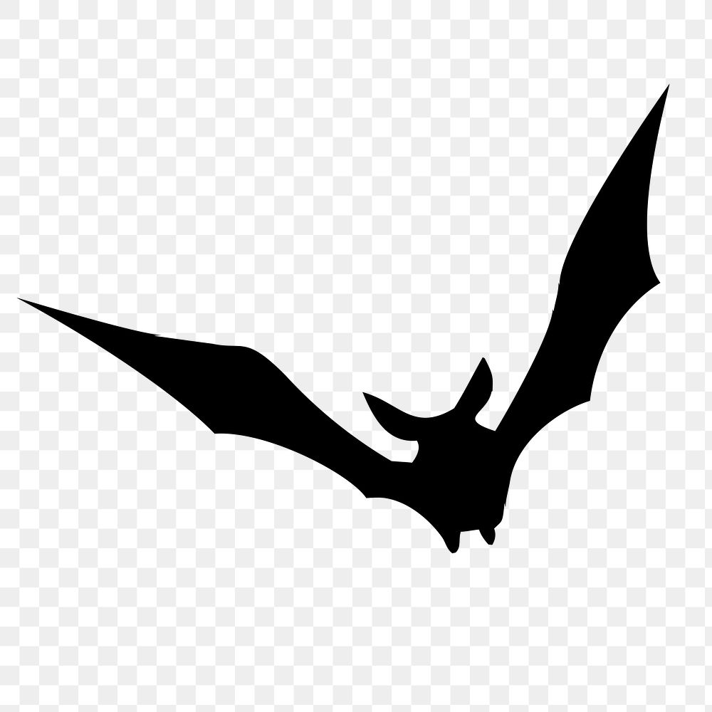 PNG flying bat silhouette sticker, animal illustration, transparent background. Free public domain CC0 image.