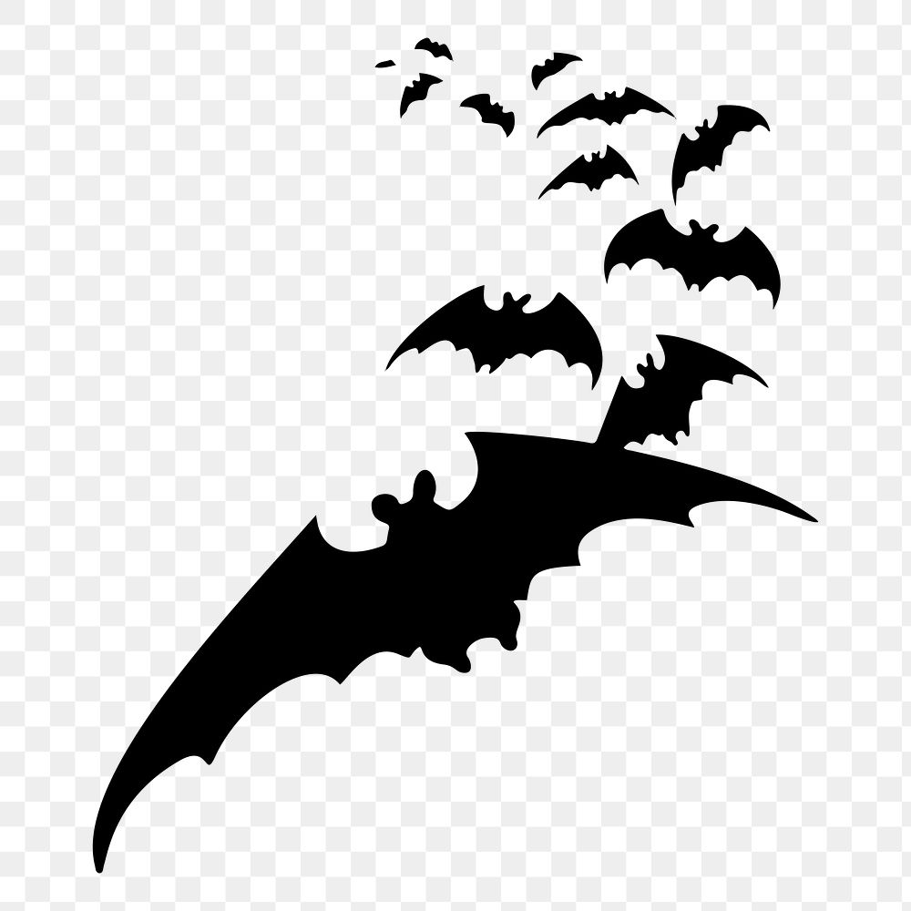 Bat colony png sticker, silhouette animal illustration, transparent background. Free public domain CC0 image.