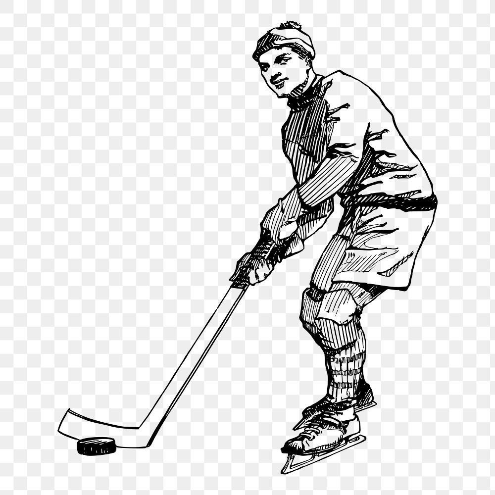 Hockey player png sticker, vintage sport illustration, transparent background. Free public domain CC0 image.