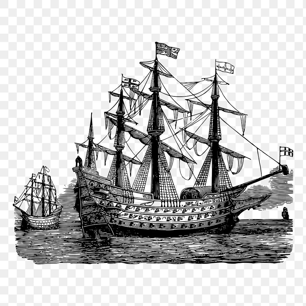 Sailing ship png sticker, vintage vehicle illustration, transparent background. Free public domain CC0 image.