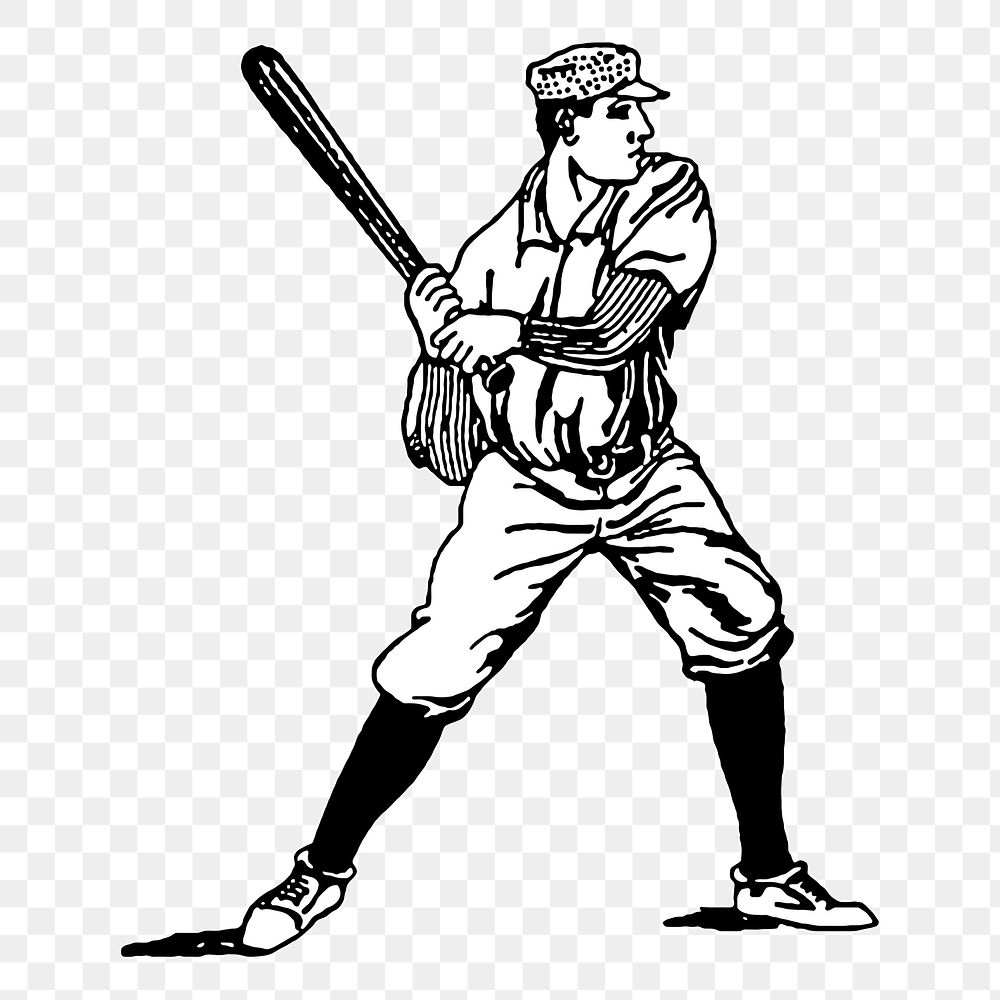 Baseball player png sticker, vintage sport illustration, transparent background. Free public domain CC0 image.