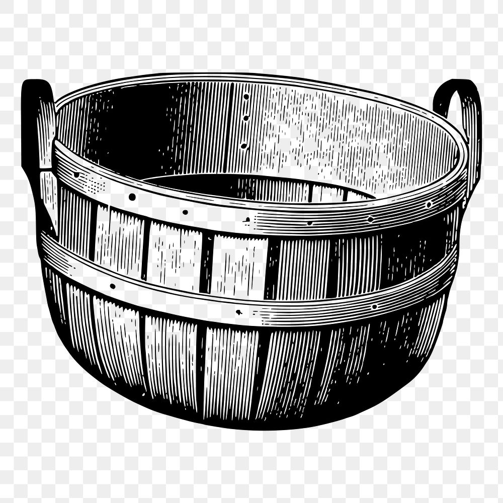 Wooden bucket png sticker, vintage object illustration, transparent background. Free public domain CC0 image.