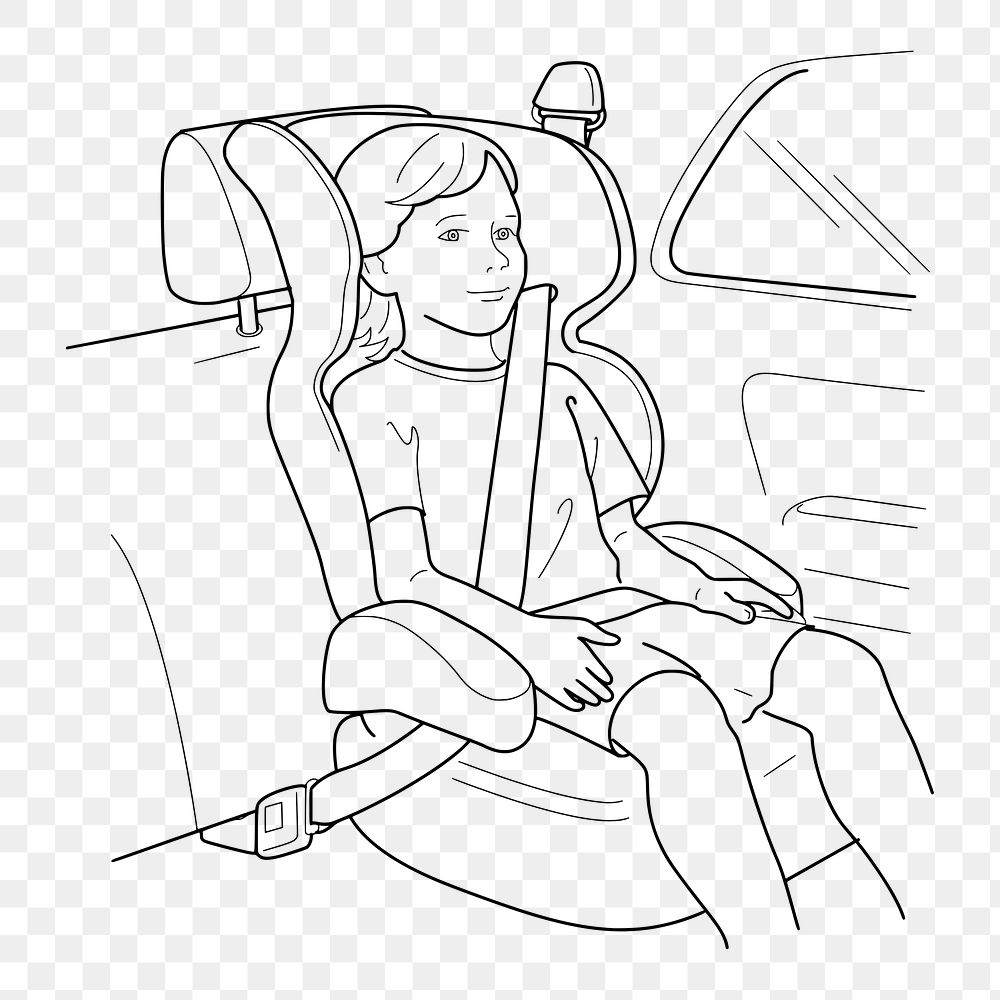 Png kid in car seat sticker, safety illustration on transparent background. Free public domain CC0 image.