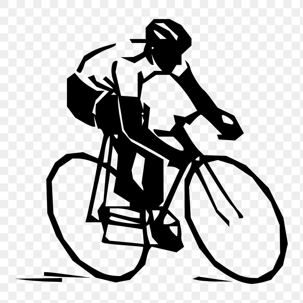 Man png riding bicycle silhouette sticker, health illustration on transparent background. Free public domain CC0 image.