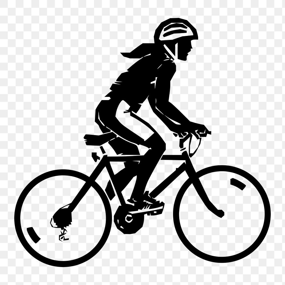 Woman png riding bicycle silhouette sticker, health illustration on transparent background. Free public domain CC0 image.