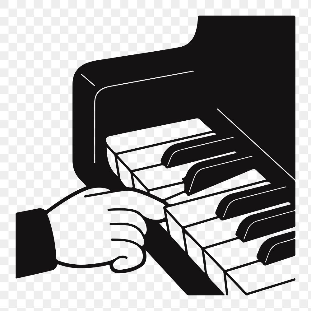 Hand playing png piano sticker, musical instrument illustration on transparent background. Free public domain CC0 image.
