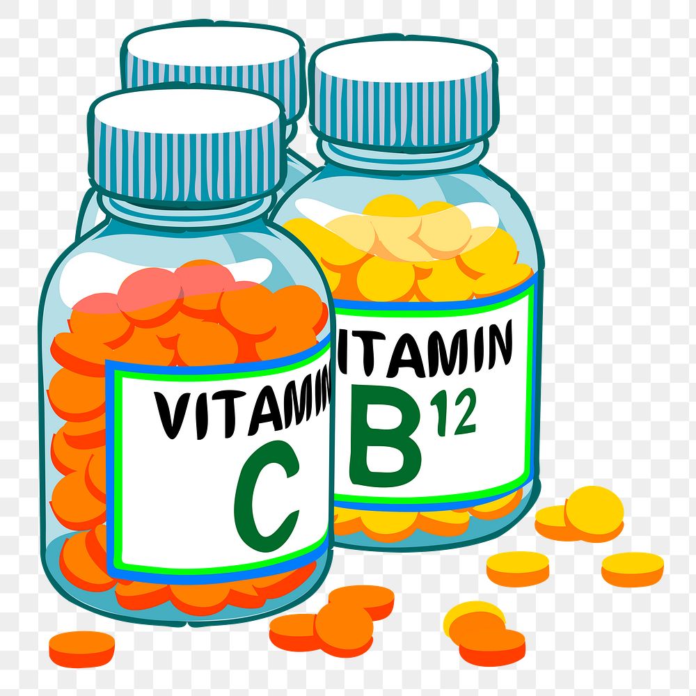 Vitamin bottle png sticker, health supplement illustration on transparent background. Free public domain CC0 image.