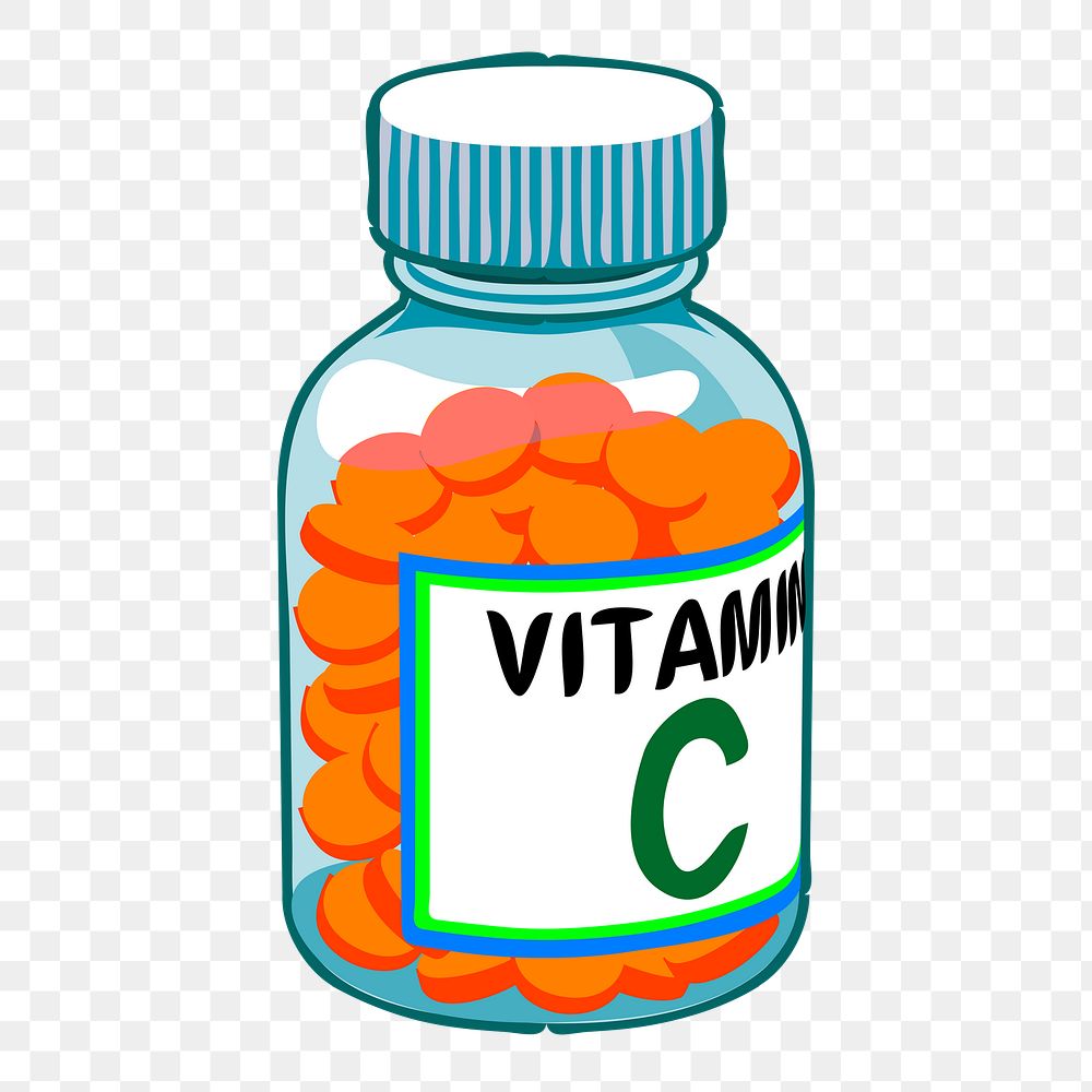 Vitamin C png bottle sticker, health supplement illustration on transparent background. Free public domain CC0 image.