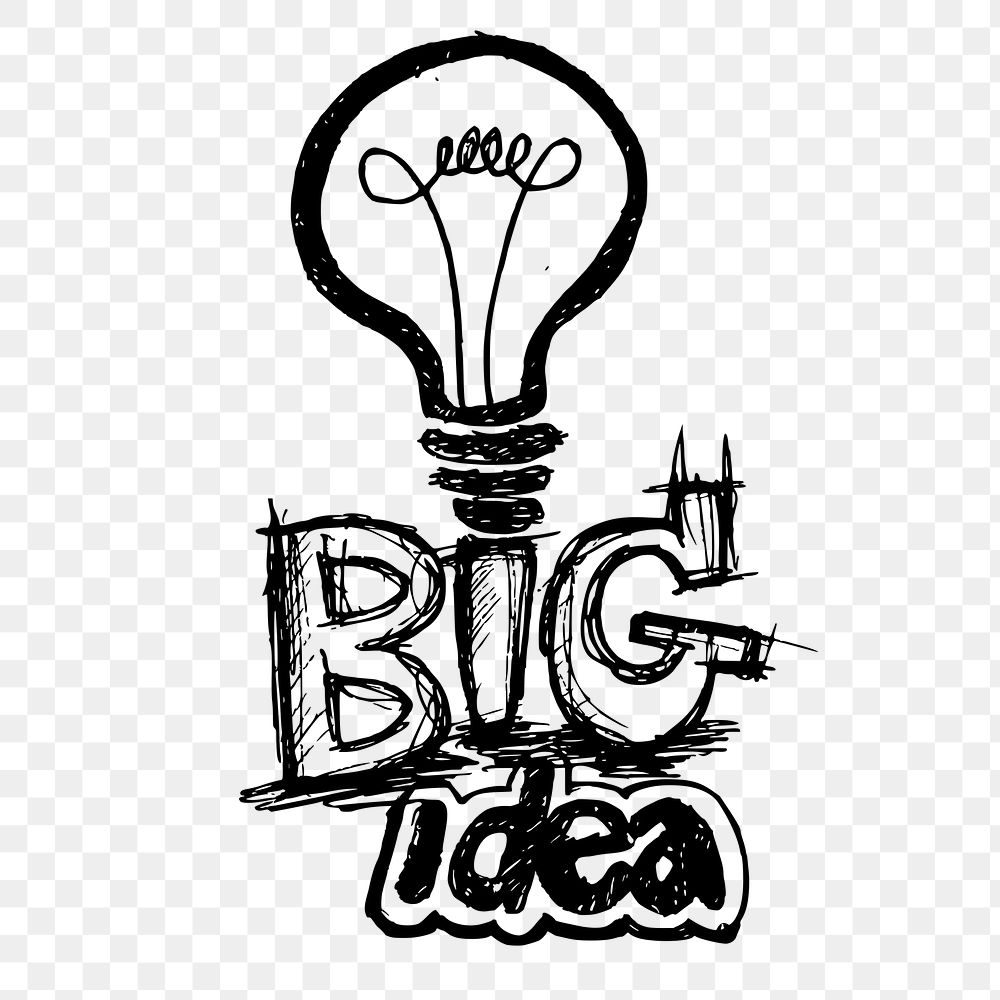 Big idea png typography sticker, light bulb illustration on transparent background. Free public domain CC0 image.