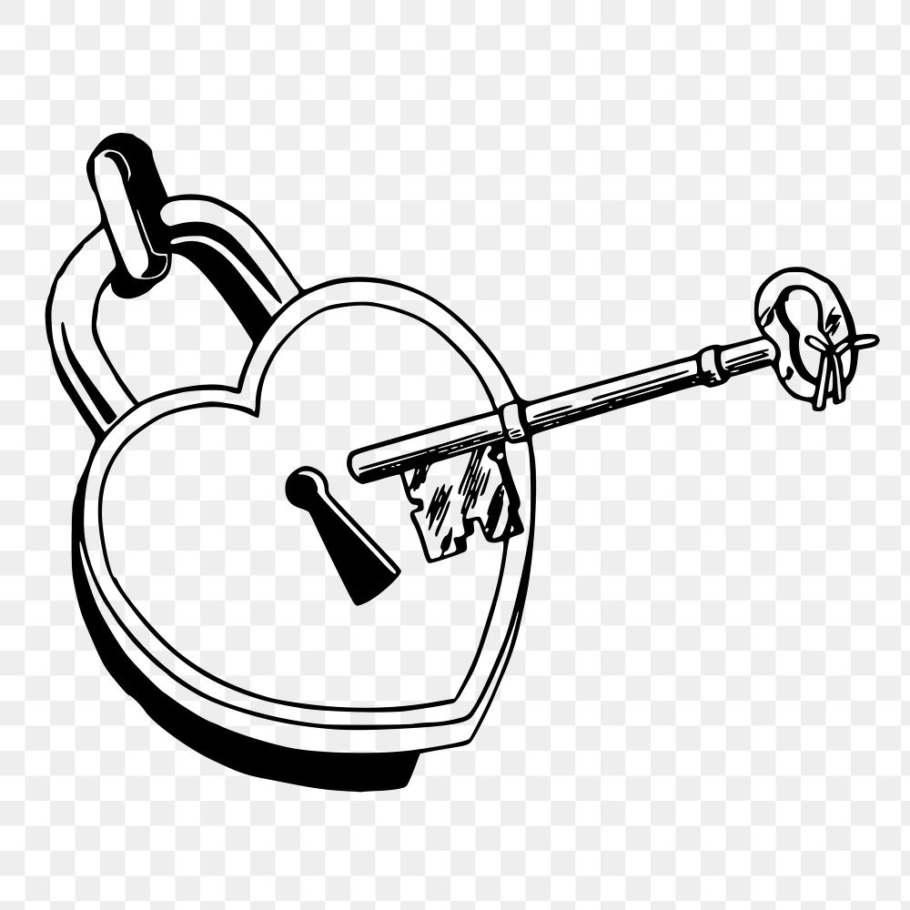 Heart lock png key sticker, object illustration on transparent background. Free public domain CC0 image.