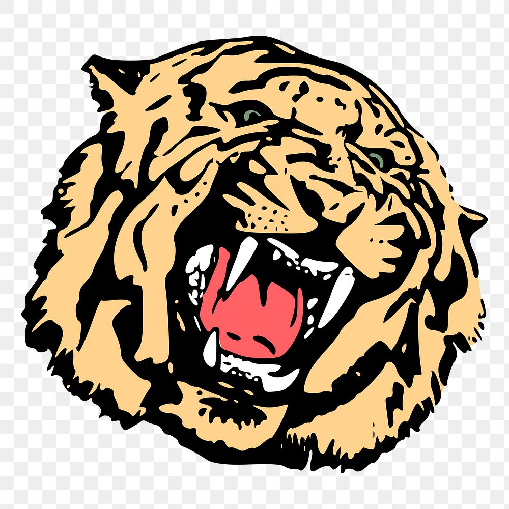 Roaring tiger png sticker, animal illustration on transparent background. Free public domain CC0 image.