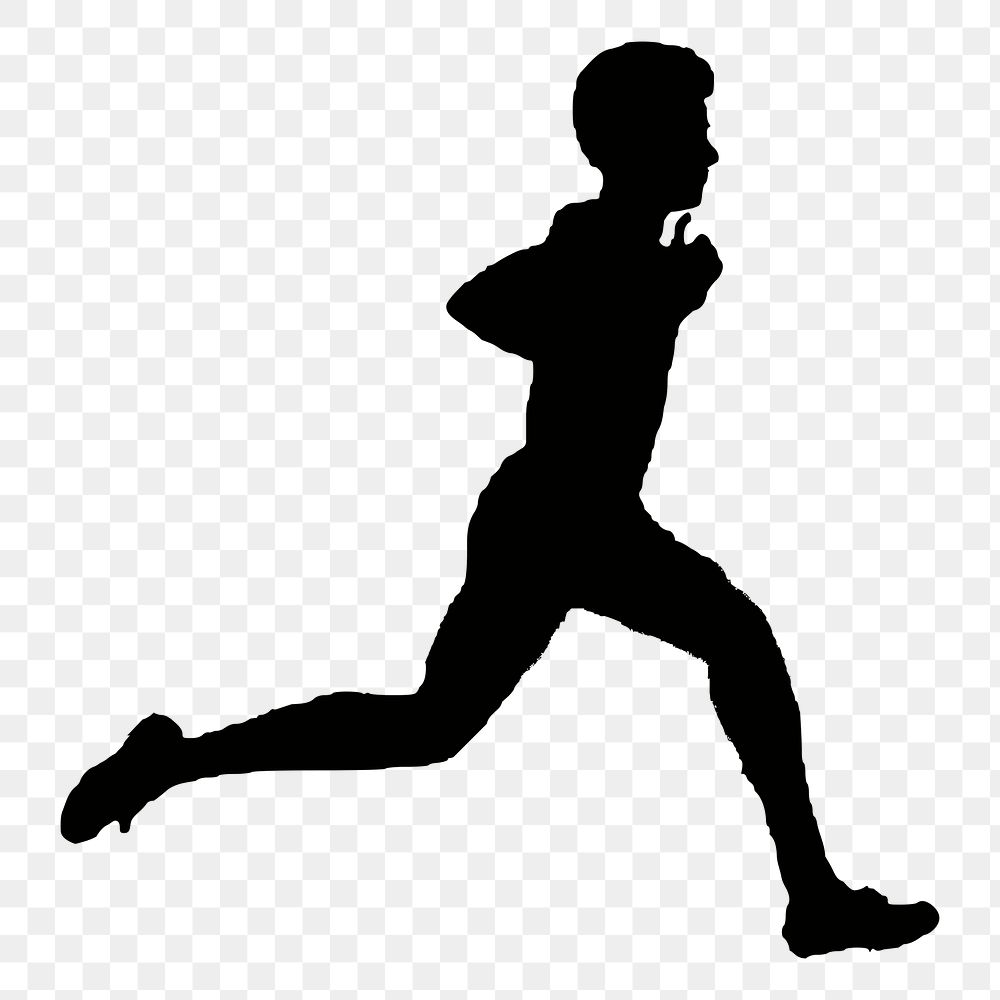 Running man png silhouette sticker, wellness illustration on transparent background. Free public domain CC0 image.