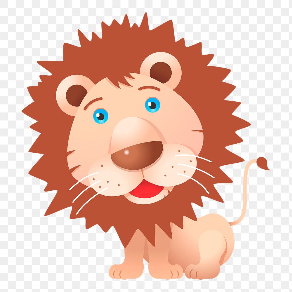Smiling lion png sticker, cute animal illustration, transparent background. Free public domain CC0 image.