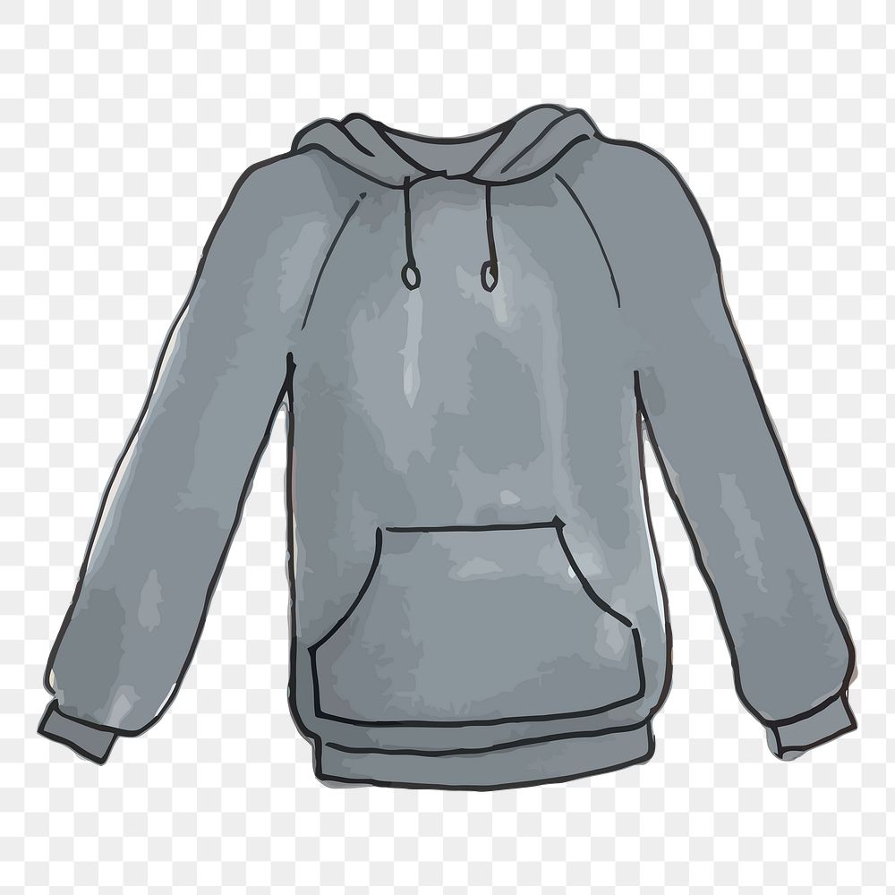 Gray hoodie png sticker, apparel, marker art illustration, transparent background. Free public domain CC0 image.