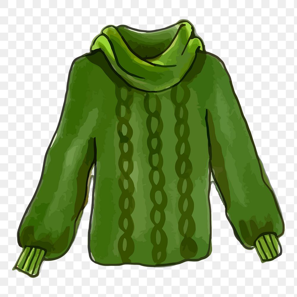 Green turtleneck png sweater sticker, apparel, marker art illustration, transparent background. Free public domain CC0 image.