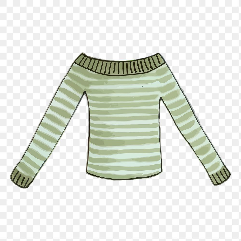Green sweater png sticker, winter apparel, marker art illustration, transparent background. 