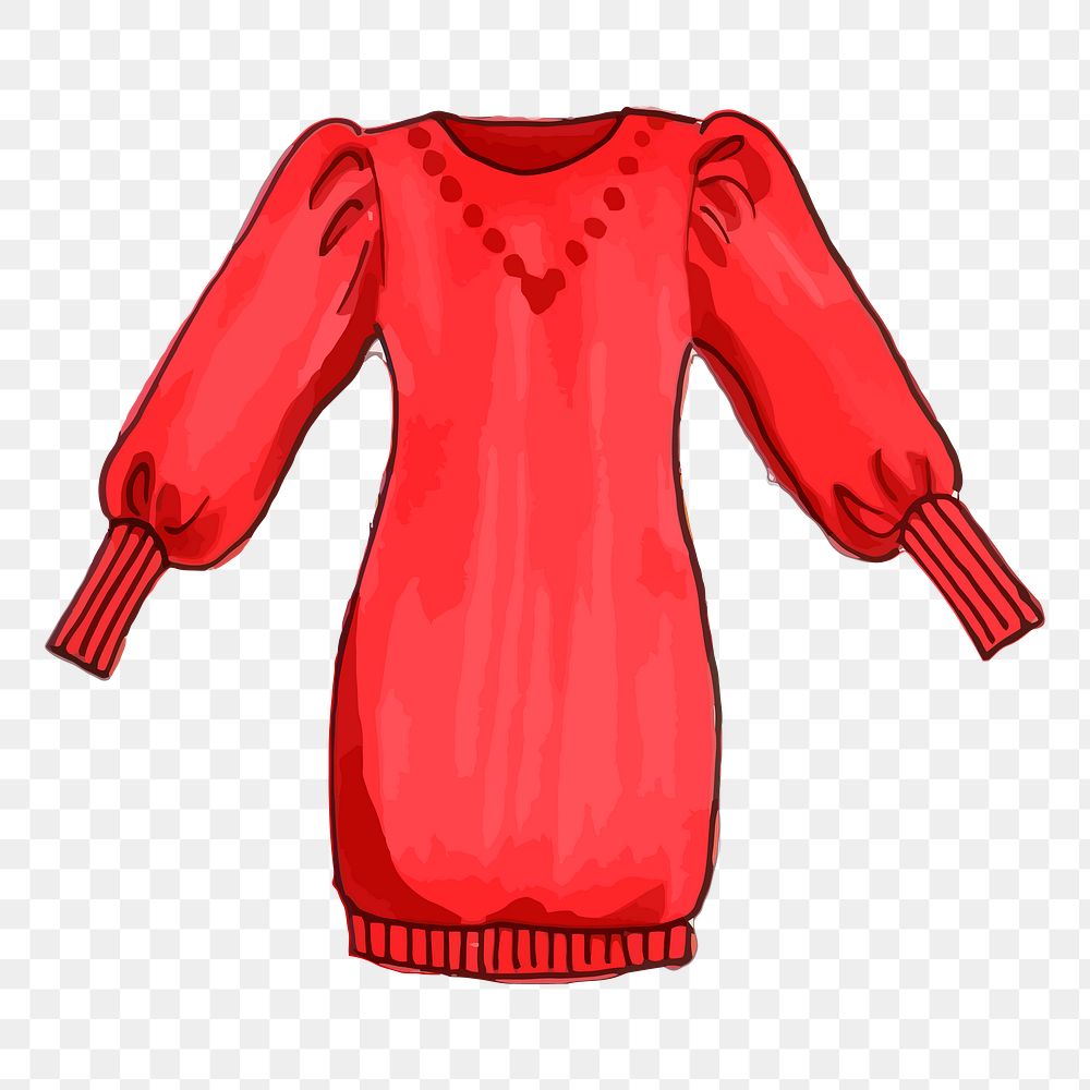 Red dress png sticker, apparel, marker art illustration, transparent background. Free public domain CC0 image.