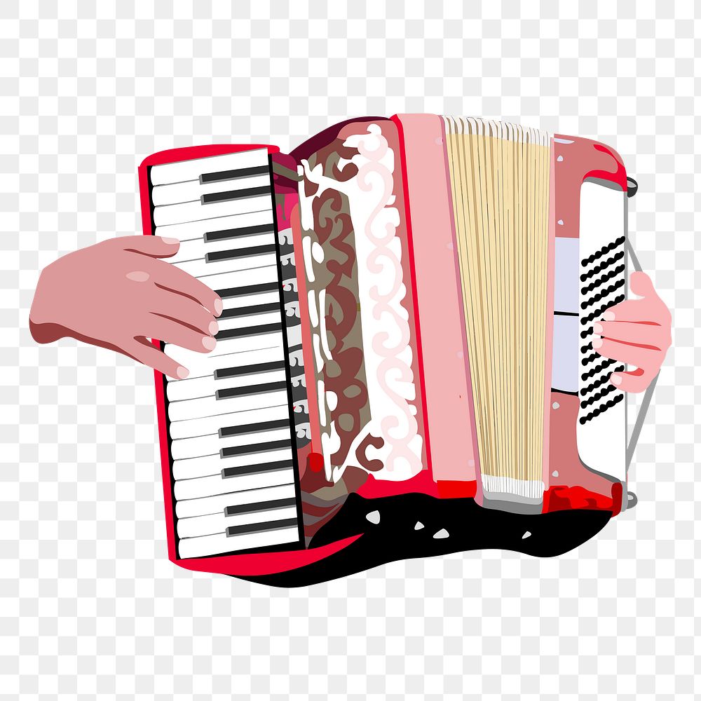 Accordion png sticker, musical instrument illustration, transparent background. Free public domain CC0 image.