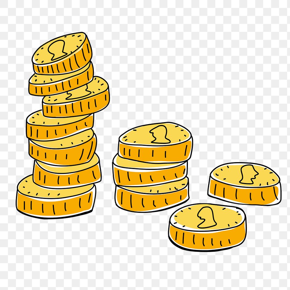 Stacked coins png sticker, finance illustration, transparent background. Free public domain CC0 image.