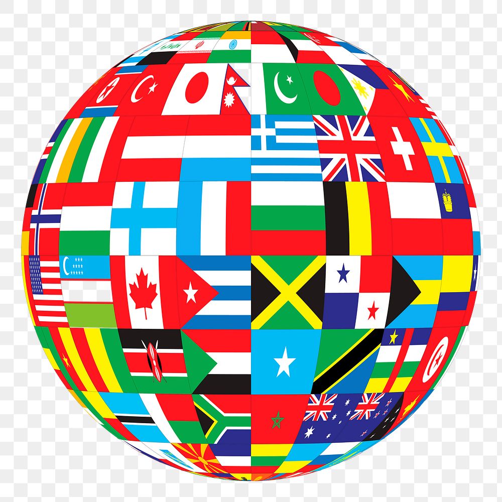 Flag globe png sticker, international symbols illustration, transparent background. Free public domain CC0 image.