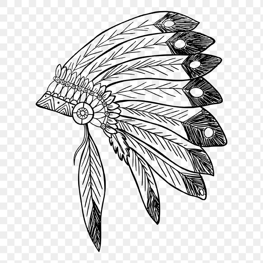 Native American png headdress sticker, traditional illustration, transparent background. Free public domain CC0 image.