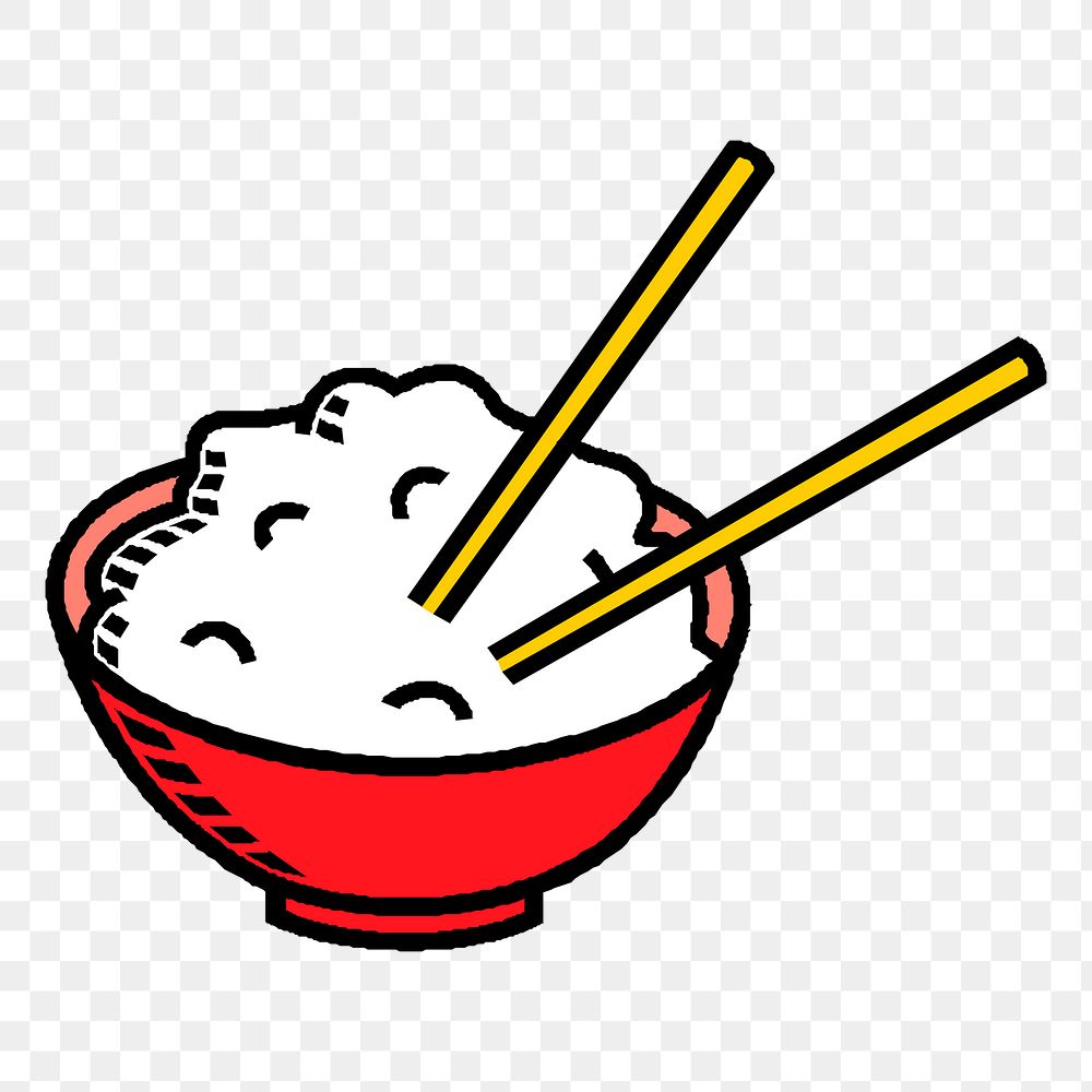 Rice bowl png sticker, Asian food illustration, transparent background. Free public domain CC0 image.