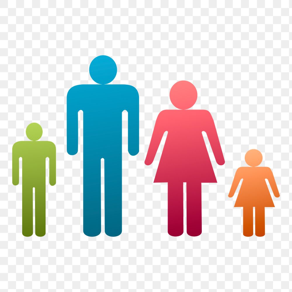 Colorful family png sticker, icon illustration, transparent background. Free public domain CC0 image.