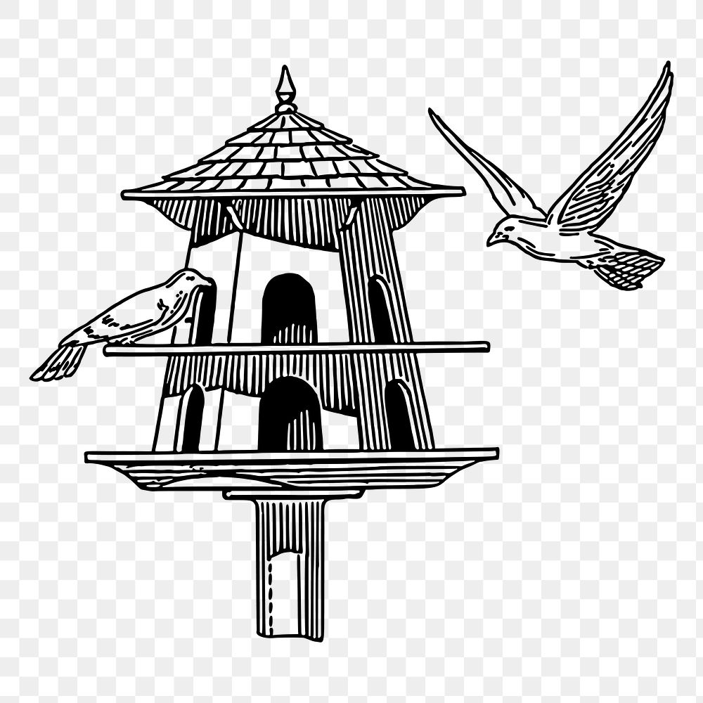 Bird house png sticker, vintage illustration, transparent background. Free public domain CC0 image.