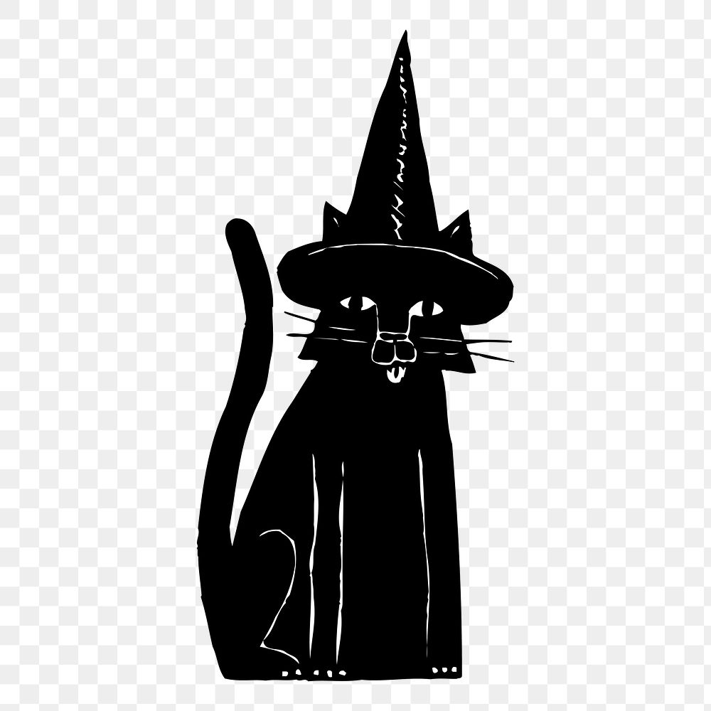 Png cat wearing witch hat sticker, Halloween illustration, transparent background. Free public domain CC0 image.