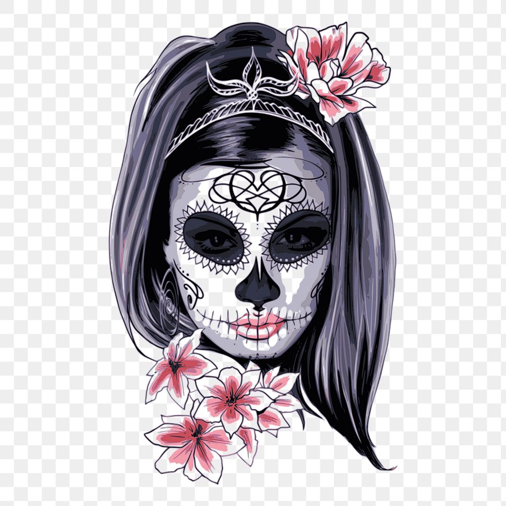 Sugar skull png makeup sticker, Day of the Dead traditional illustration, transparent background. Free public domain CC0…