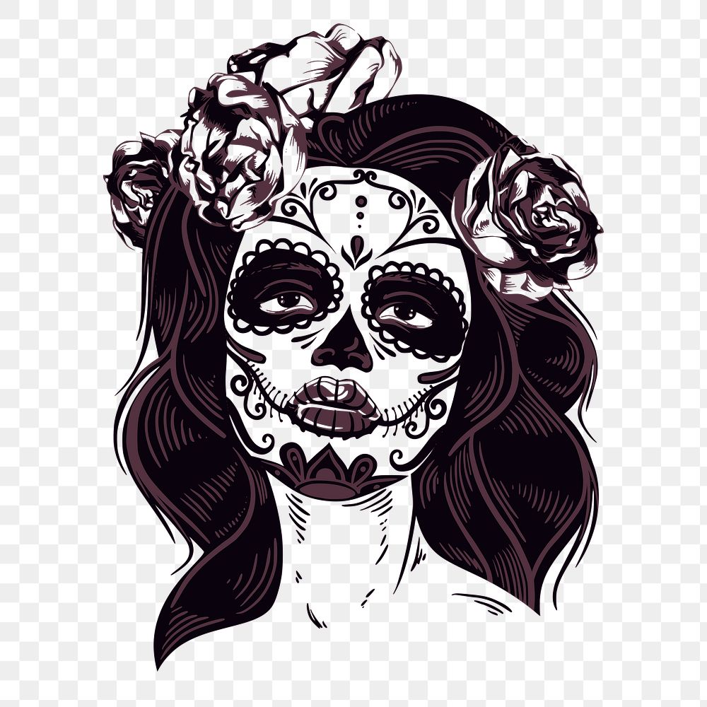 Sugar skull png makeup sticker, Day of the Dead traditional illustration, transparent background. Free public domain CC0…