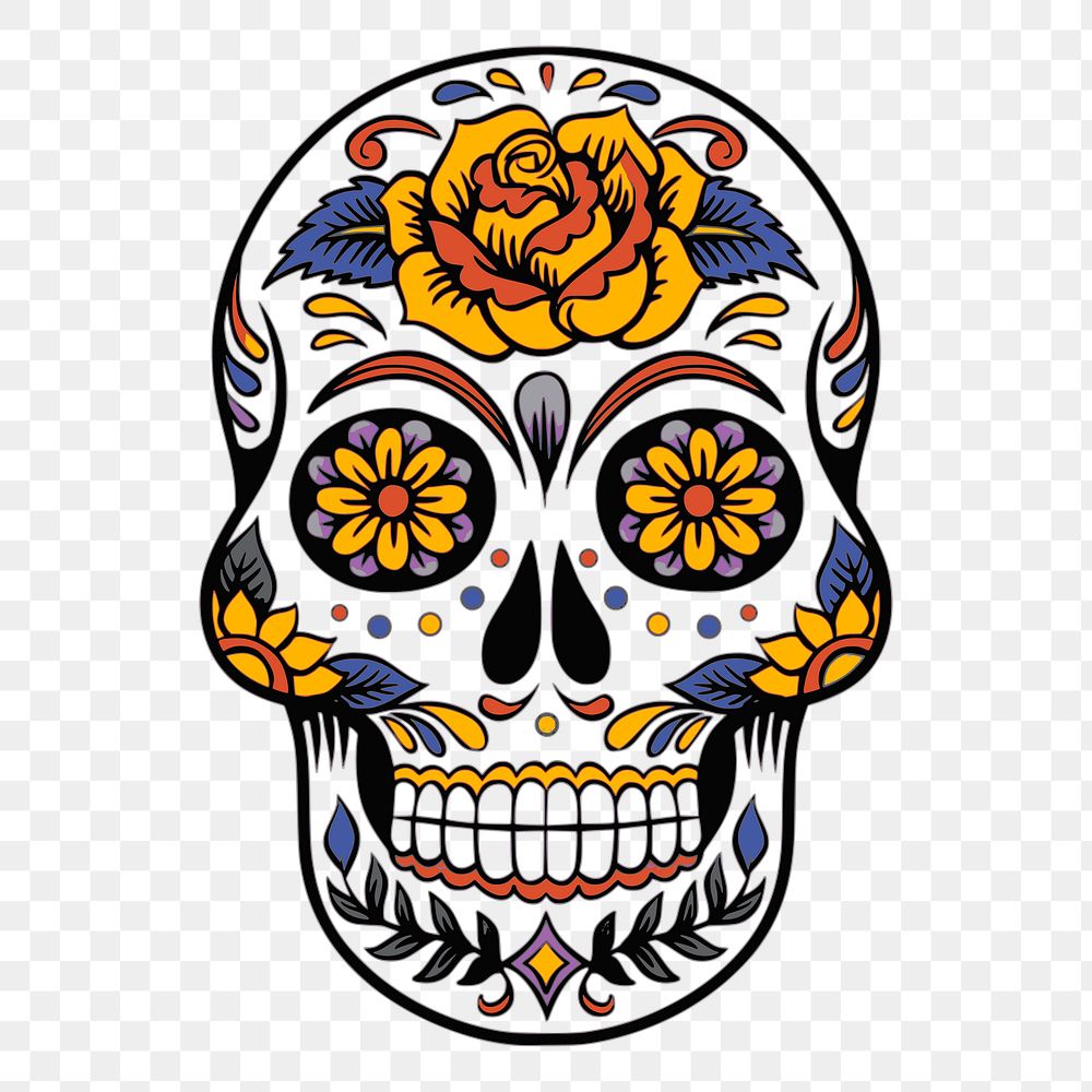 Sugar skull png sticker, Day of the Dead traditional illustration, transparent background. Free public domain CC0 image.
