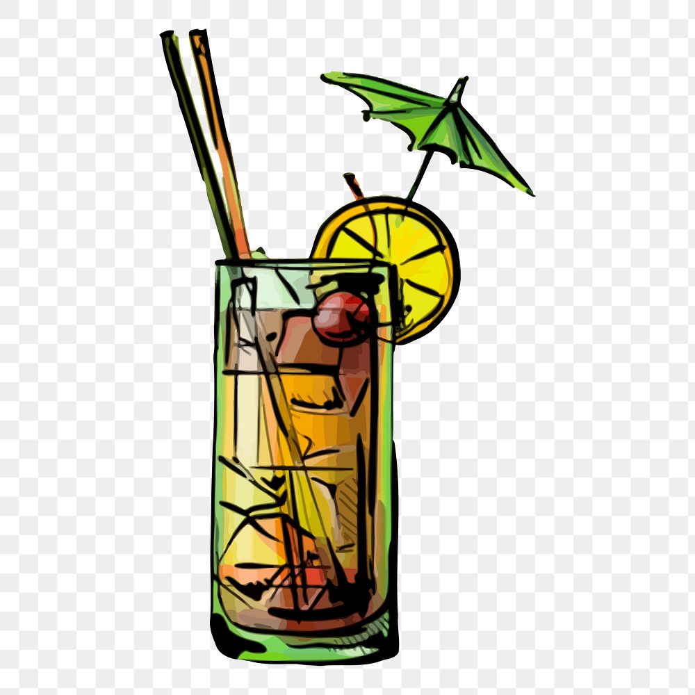 Png mai tai cocktail sticker, alcoholic beverage illustration, transparent background. Free public domain CC0 image.