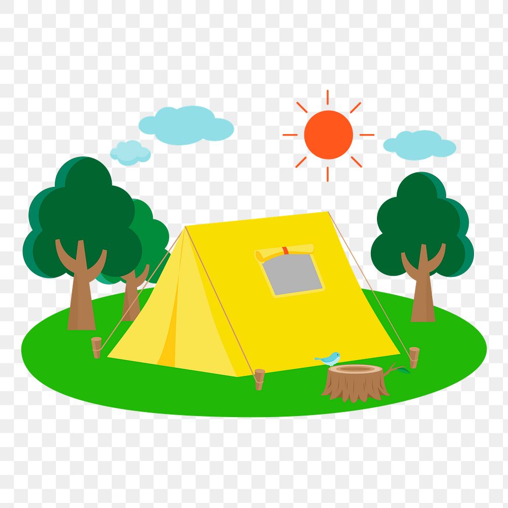 Camping site png sticker, travel illustration, transparent background. Free public domain CC0 image.