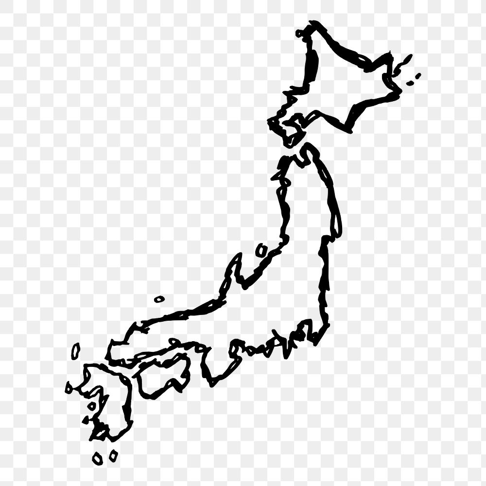 Japan map png sticker, outline illustration, transparent background. Free public domain CC0 image.