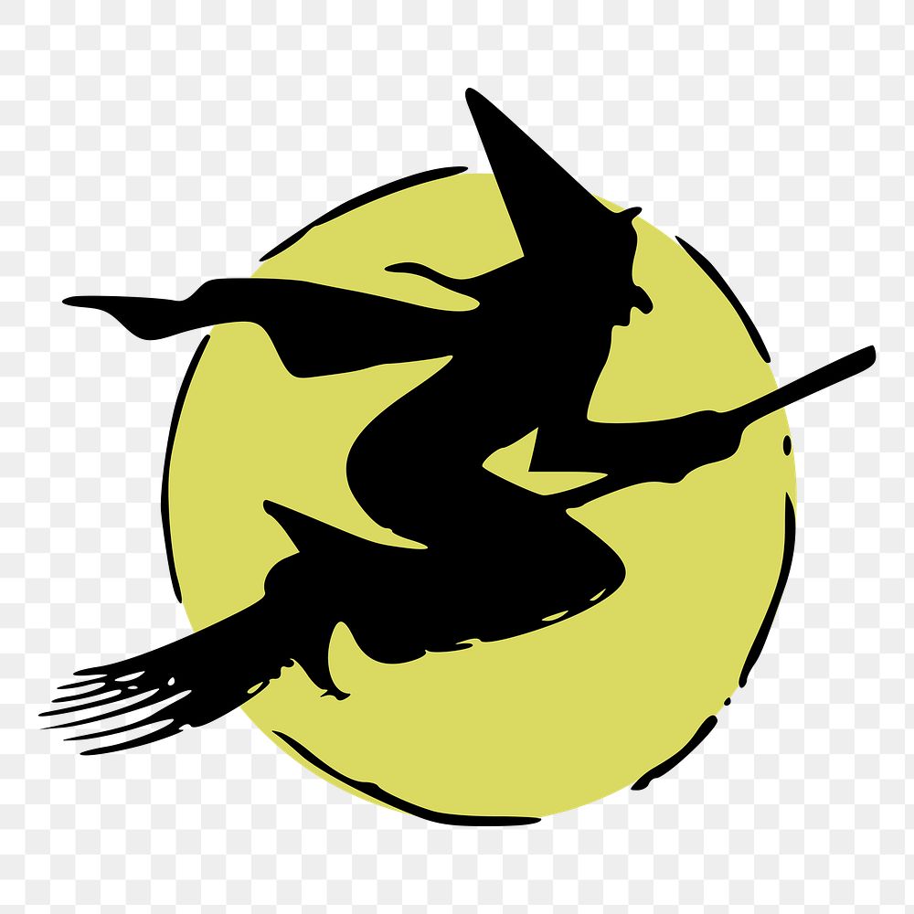 Flying witch png sticker, Halloween illustration, transparent background. Free public domain CC0 image.