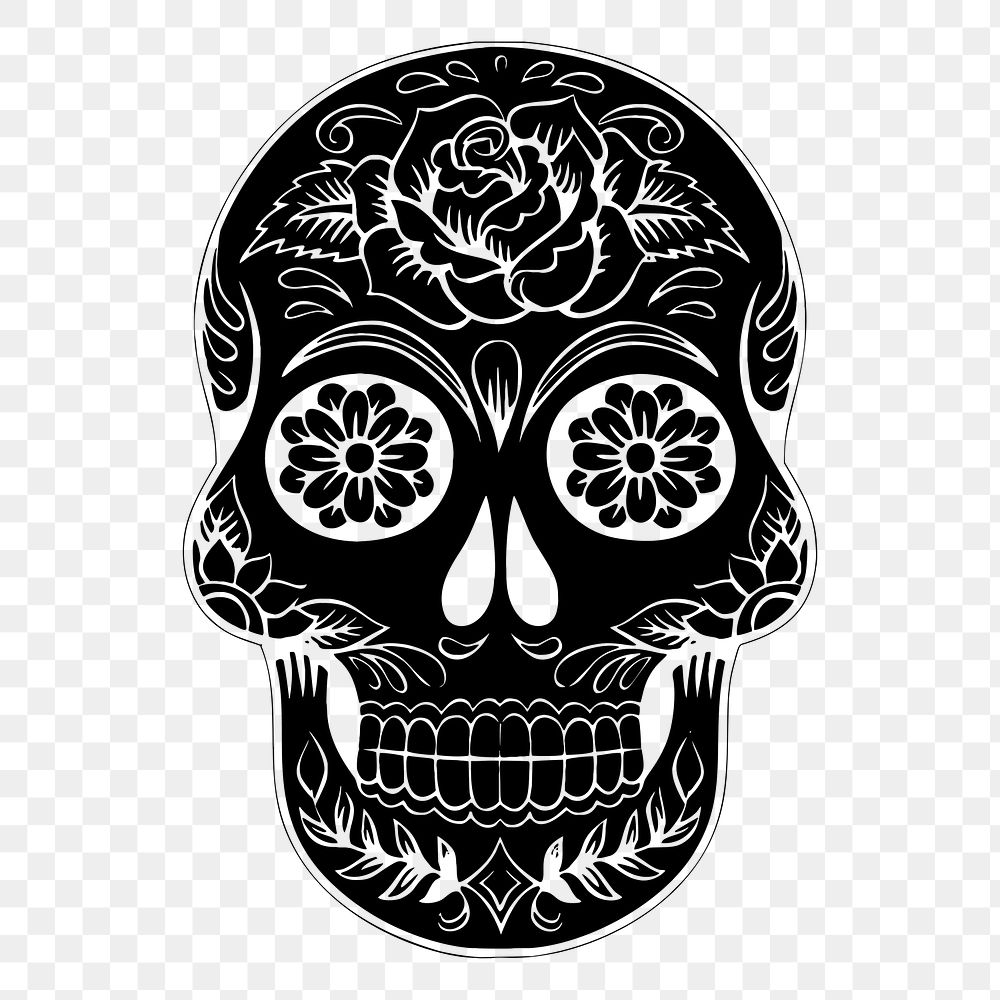 Sugar skull png sticker, Day of the Dead traditional illustration, transparent background. Free public domain CC0 image.