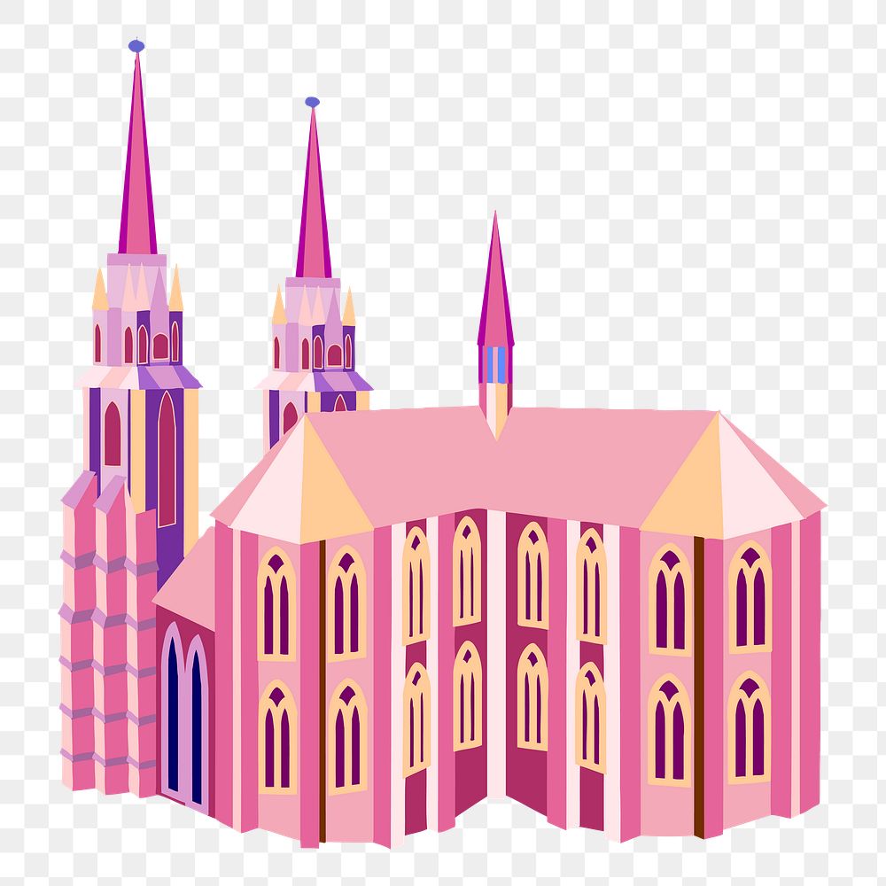 Pink castle png sticker, fairy tale illustration, transparent background. Free public domain CC0 image.