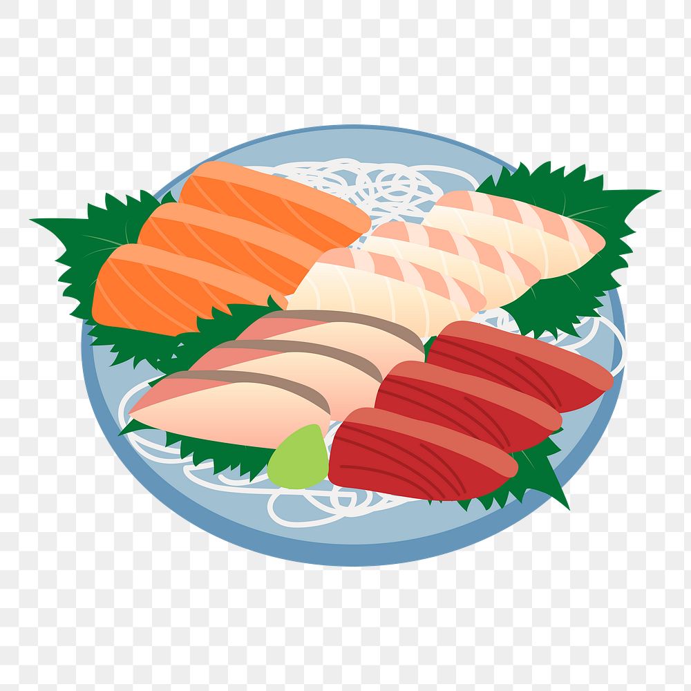 Sashimi platter png sticker, Japanese food illustration, transparent background. Free public domain CC0 image.