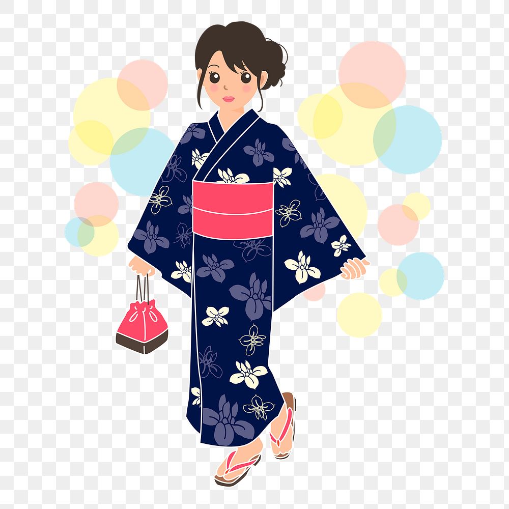 Kimono woman png sticker, Japanese traditional fashion illustration, transparent background. Free public domain CC0 image.