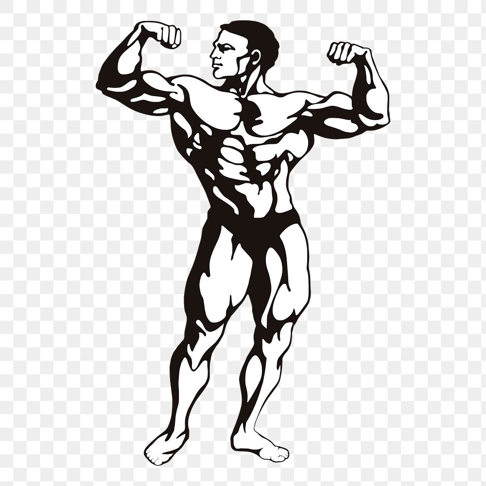 Bodybuilder posing png sticker, sport illustration, transparent background. Free public domain CC0 image.